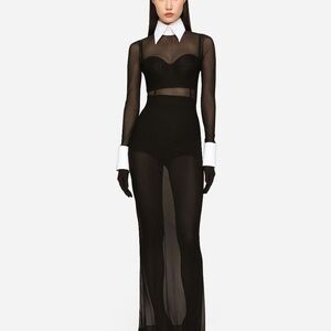 Dolce & Gabbana Black Short Satin and Marquissette Corset top.